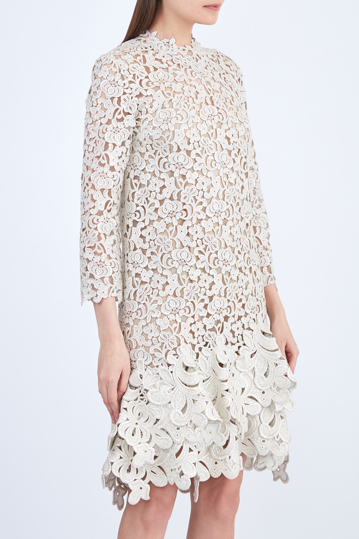 Платье из кружева макраме с люрексом и отрезным подолом ERMANNO SCERVINO, цвет белый, размер 40;44 - фото 3